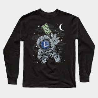 Astronaut Reaching Litecoin LTC Coin To The Moon Crypto Token Cryptocurrency Blockchain Wallet Birthday Gift For Men Women Kids Long Sleeve T-Shirt